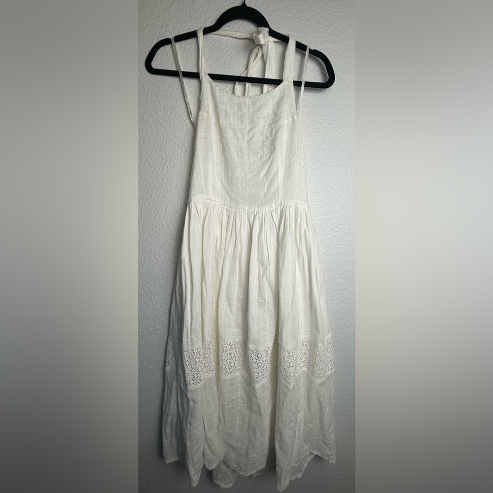 L’AMERICA Chic White Midi Tie and Open Back Dress Size 8.